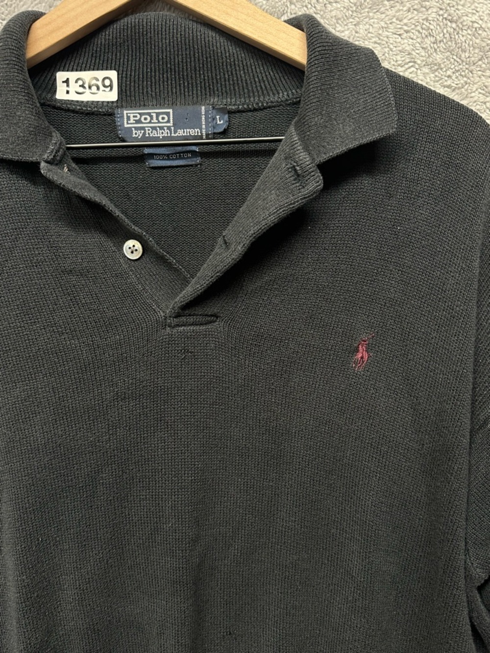 Polo Ralph Lauren Navy Knit Polo Sweater Large Cotton Long Sleeve Classic Logo - Picture 3 of 7